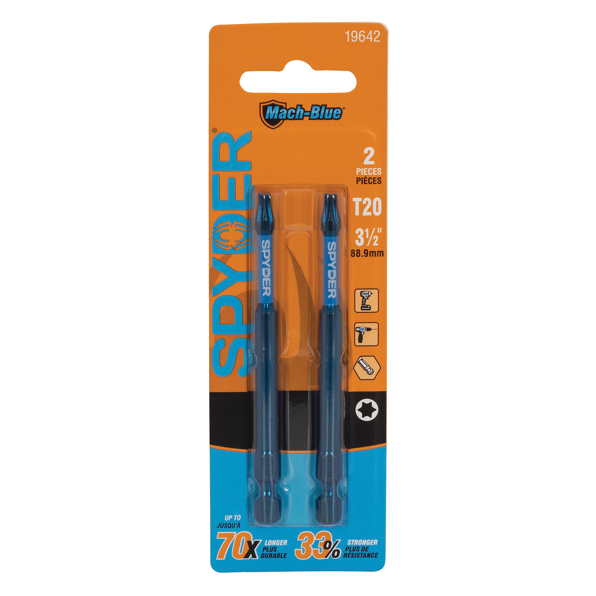 Spyder T20 Mach-Blue Driver Bit — 3.5in., Impact Rated, 2-Pack, Model# 19642
